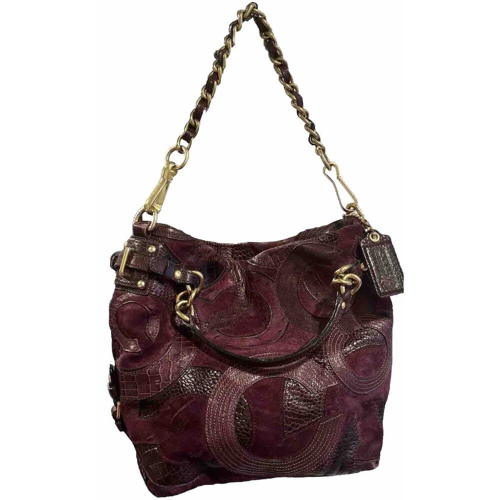 EUC COACH Inlaid C Brooke Purple Leather Suede Medium Tote Bag Purse -Rare